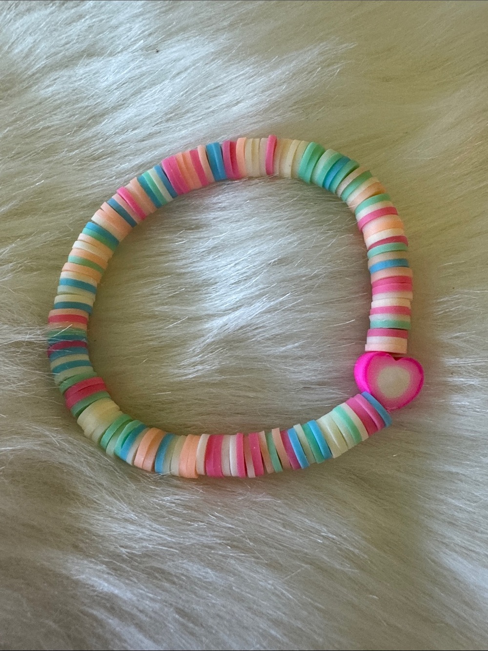 Kids Multicolor Pastel Bead Stretch Bracelet with Pink Heart